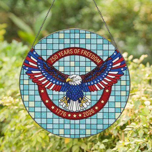 Bald Eagle American Flag 1776-2026 - USA 250th Anniversary Independence Day Gift for Veterans Stained Glass Suncatcher