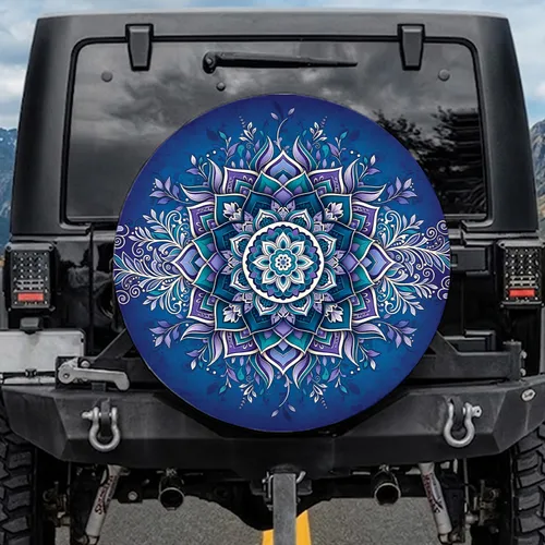 Mandala Flower Leaves Vines Scrollwork Feather - Car Decor Gift Spare Tire Cover
