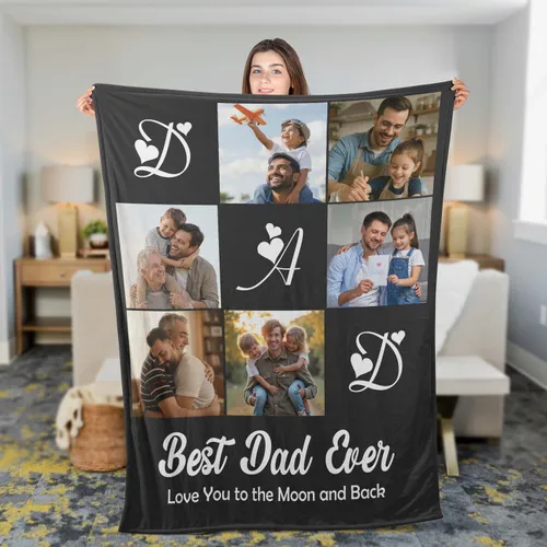 Personalized Photos Fleece Blanket for Father,Fathers Day Gift,Father's Day Photos Blanket for Grandfather,Gifts for Dad,Gifts for Father,Newly Dad Gifts
