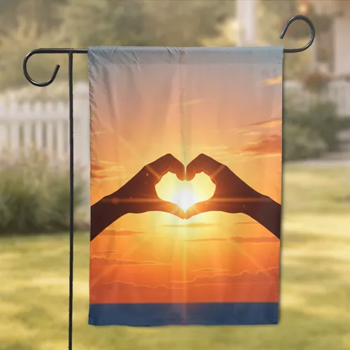 Heart Hands Sunset Sky Ocean Landscape - Home Decor Gift for Couples Garden Flag