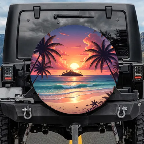 Tropical Sunset Palm Trees - Beach Lover Travel Essentials Spare Tire Cover