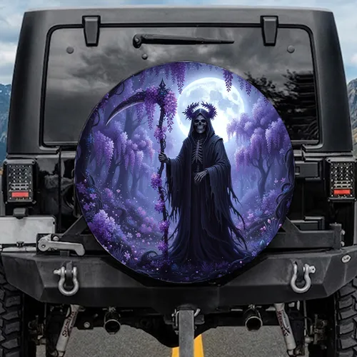 Grim Reaper Luminous Wisteria Full Moon Forest - Dark Fantasy Lover Gift Spare Tire Cover