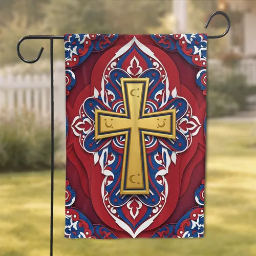 Golden Serbian Cross Cultural Pride - Serbian Heritage Home Decor Gift Garden Flag
