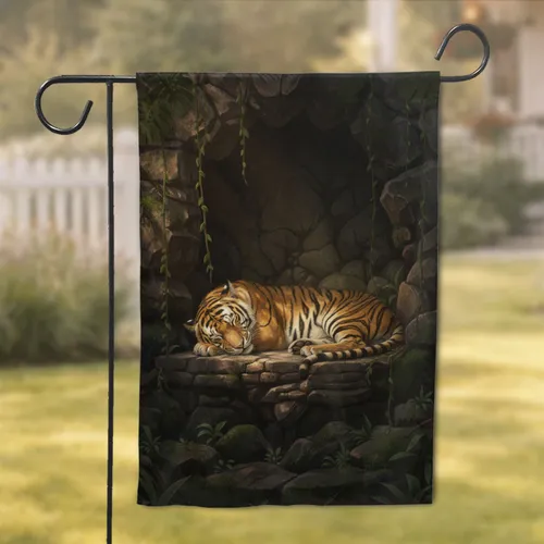 Sleeping Bengal Tiger Jungle Cave - Wildlife Lover Home Decor Gift Garden Flag