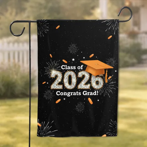 Diamond Encrusted 2026 Graduation Cap Orange Tassel - Celebration Gift for Graduates Garden Flag