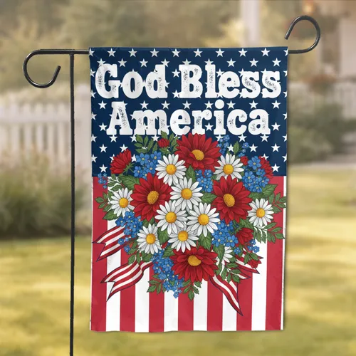 God Bless America Floral Flag - USA 250th Anniversary Independence Day for Veterans Garden Flag