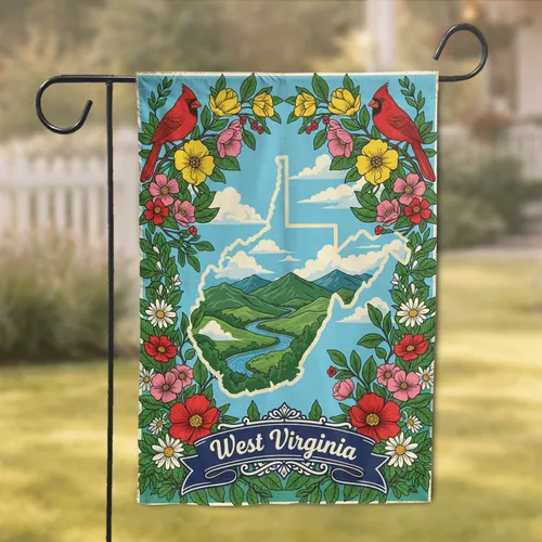 West Virginia State Map Cardinal Birds - Home Decor Gift for West Virginia Lovers Garden Flag