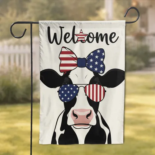 Cow Patriotic Sunglasses Welcome - Independence Day Home Decor Gift for Cow Lover Garden Flag