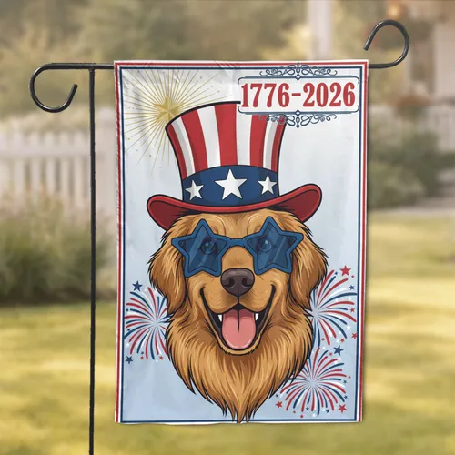 Patriotic Golden Retriever America's 250th Anniversary - Dog Lover Gift Garden Flag