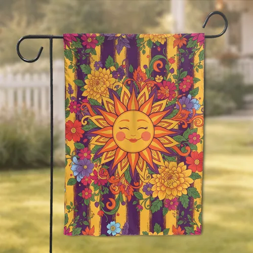 Happy Sun Chrysanthemum Purple Blooms - Vertical Stripe Home Decor Gift Garden Flag