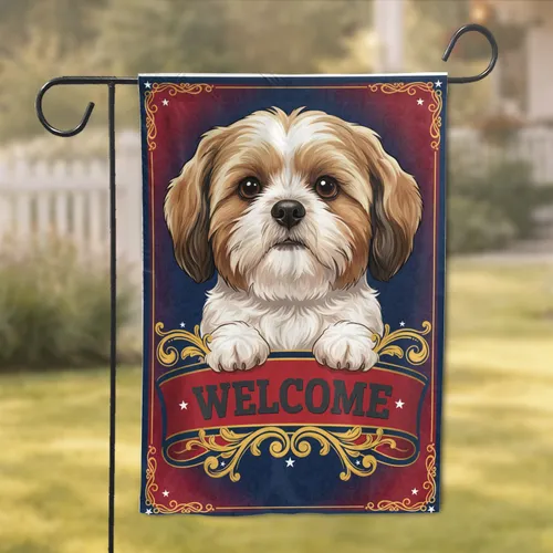 Fluffy Shih Tzu Havanese Mix Dog Welcome - Everyday Home Decor Gift for Dog Lovers Garden Flag