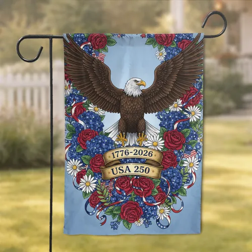 Bald Eagle Patriotic Flowers 1776-2026 - America's 250th Anniversary Garden Flag