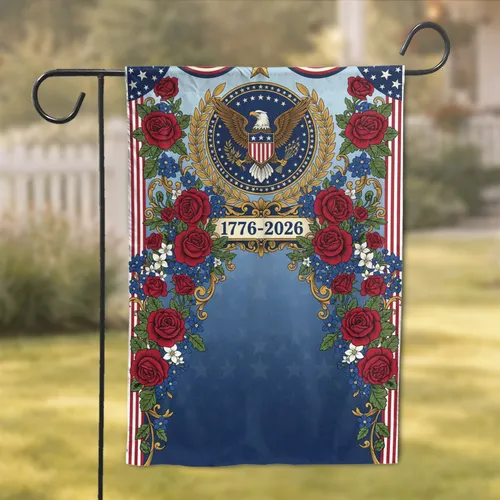 Bald Eagle Rose Floral 1776-2026 - USA 250th Anniversary American Heritage Garden Flag