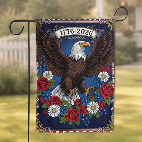 Bald Eagle Patriotic Floral 1776-2026 - USA 250th Anniversary Veteran Gift Garden Flag