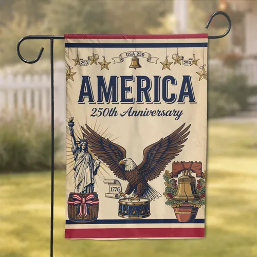 Bald Eagle Statue of Liberty Liberty Bell - USA 250th Anniversary Independence Day Garden Flag