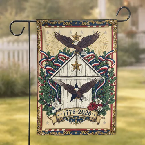 Bald Eagle Colonial Emblem 1776-2026 - USA 250th Anniversary Independence Day Garden Flag