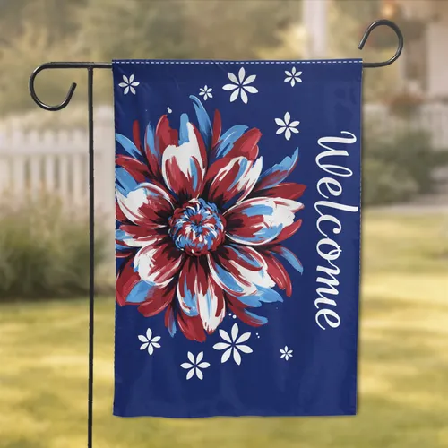 Broad Petal Flower Welcome Script White Daisy Flowers - Home Decor Gift Garden Flag
