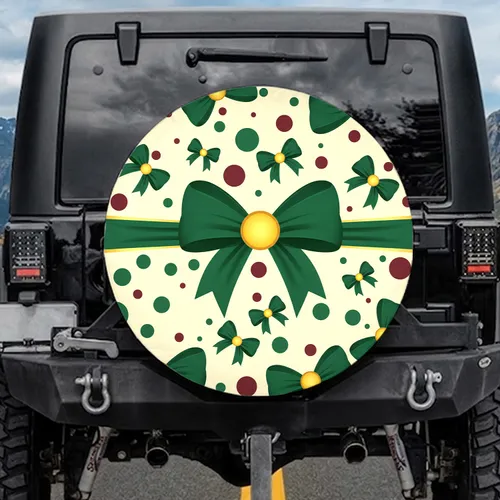 Multiple Festive Bows Flowing Ribbons Polka Dots - Winter Celebration Gifting Spare Tire Cover