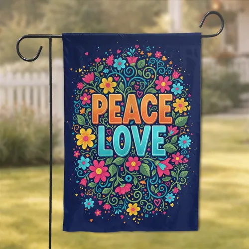 Peace Love Words Flowers Leaves Vines Hearts Starry Dots Home Decor Gift for Everyday Display Garden Flag