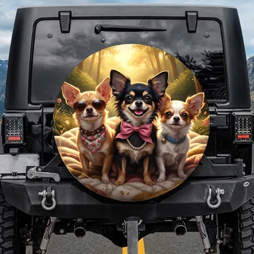 Charismatic Chihuahua Dogs Outdoor Adventure - Pet Lover Road Trip Gift Spare Tire Cover