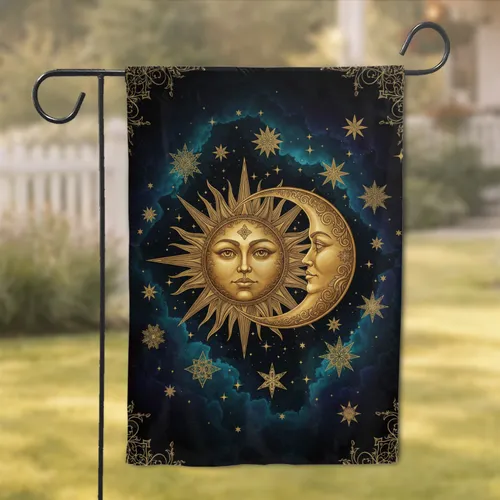 Celestial Sun Moon Faces - Home Decor Gift for Celestial Lover Garden Flag
