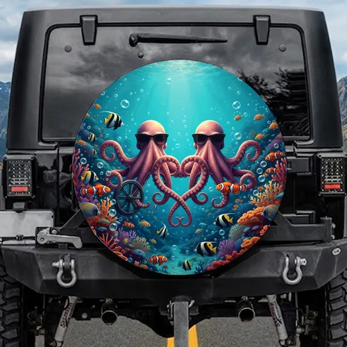 Stylish Sunglasses Octopus Couple Heart Tentacles Coral Reef - Marine Life Lover Gift Spare Tire Cover