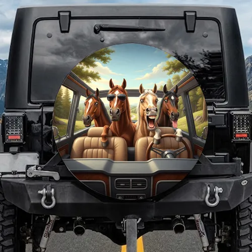 Humorous Horses Car Interior Road Trip - Unique Vehicle Accessory Gift Spare Tire Cover