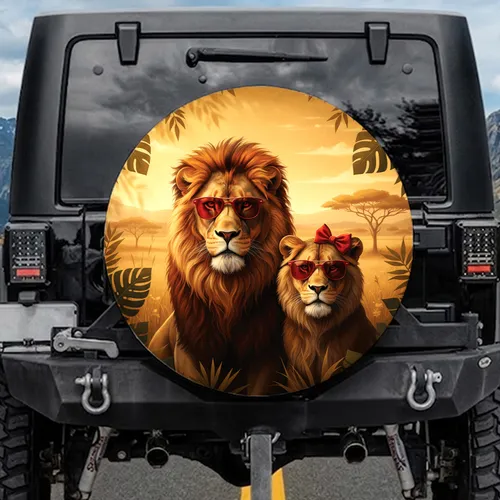 Lions Sunglasses Savanna Landscape - Wildlife Lover Gift Spare Tire Cover