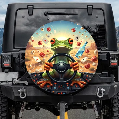 Green Frog Steering Wheel Playing Cards Dice - Road Trip Traveler Gift Spare Tire Cover