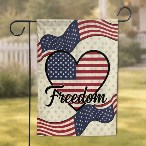 Bold Patriotic Waving American Flag Heart Freedom - USA 250th Anniversary 1776-2026 Garden Flag