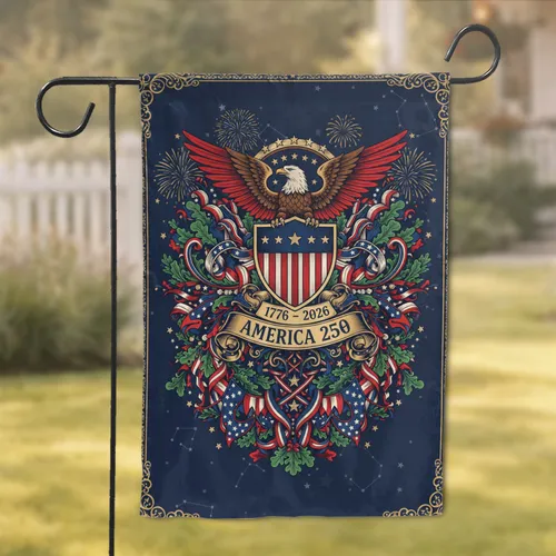 Bald Eagle Patriotic America 250 Shield - 1776-2026 USA 250th Anniversary Garden Flag