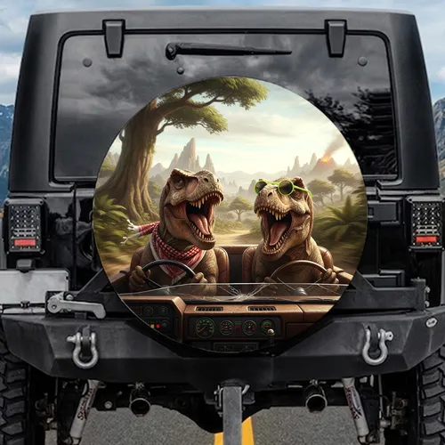 Tyrannosaurus Rex Dinosaurs Driving Steering Wheel - Adventure Travel Gift Spare Tire Cover