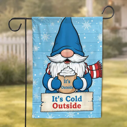 Winter Gnome Holding Cold Outside Mug - Christmas Holiday Home Decor Gift Garden Flag