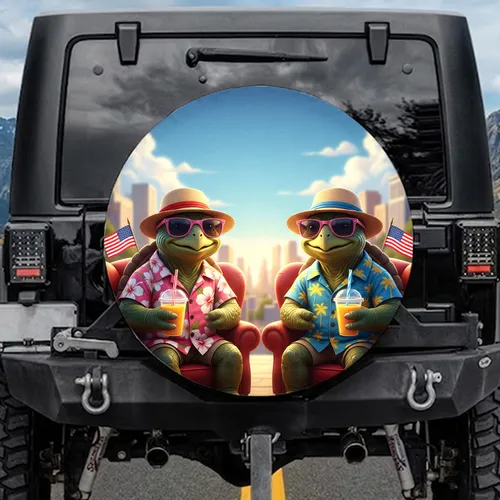 Turtles Hawaiian Shirts American Flag - Patriotic Summer Road Trip Spare Tire Cover