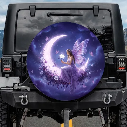 Purple Winged Fairy Crescent Moon Fantasy - Home Decor Gift for Fantasy Lover Spare Tire Cover