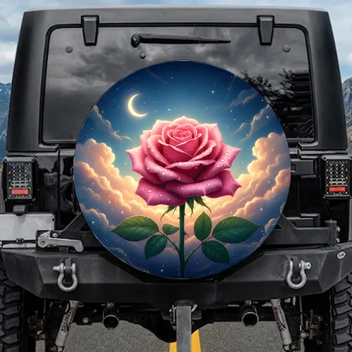 Pink Rose Moon Stars Night Sky Celestial - Home Decor Gift for Stargazer Spare Tire Cover