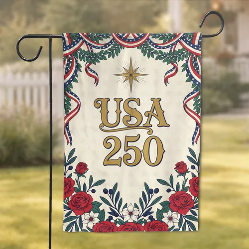 Patriotic USA 250 Star Garlands Flora - America's 250th Anniversary Garden Flag