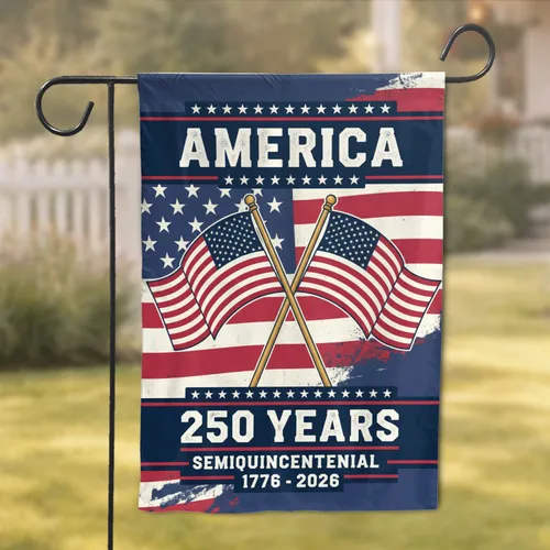 Crossed American Flags 250th Anniversary 1776-2026 - For Veterans Garden Flag