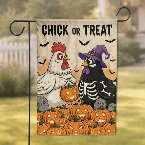 Chick Or Treat Halloween Chickens Jack-o'-Lanterns Gravestones Home Decor Garden Flag