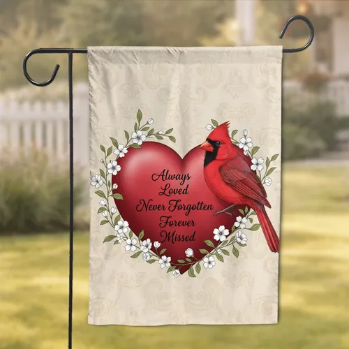 Red Cardinal Memorial Heart Always Loved Never Forgotten Remembrance Gift Garden Flag