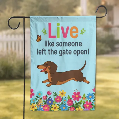 Dachshund Dog Butterfly Floral Live Like Gate Open - Dog Lover Home Decor Gift Garden Flag