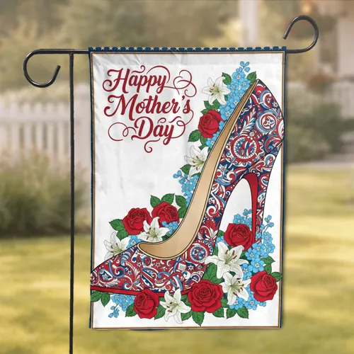 Happy Mother's Day Dark Blue Stiletto Shoe Garden Flowers - Mother's Day Gift Garden Flag