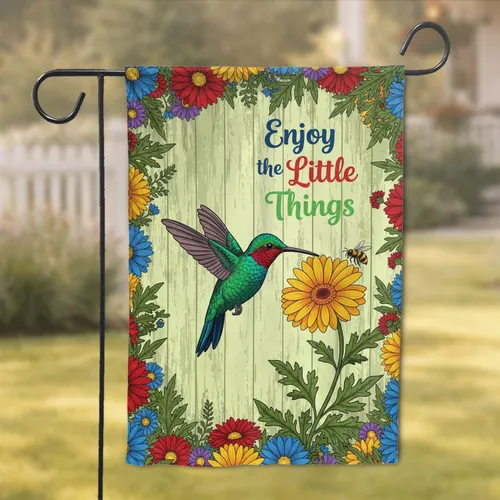 Hummingbird Honeybee Gerbera Daisy Floral Wood Panel - Enjoy The Little Things Home Decor Gift Garden Flag