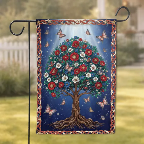 Ancient Tree Blossoms Butterflies Golden Glow - Outdoor Living Decor Garden Flag
