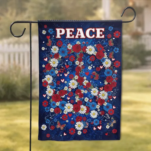 Peace Symbol Floral Rainbow Hearts Butterflies Cosmic Stars Home Decor Gift Garden Flag