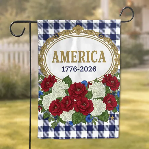 Patriotic Floral America 1776-2026 Emblem - 250th Anniversary Independence Day Garden Flag