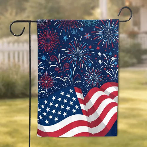 Patriotic American Flag Stars Fireworks - Independence Day Celebration Decor for Americans Garden Flag