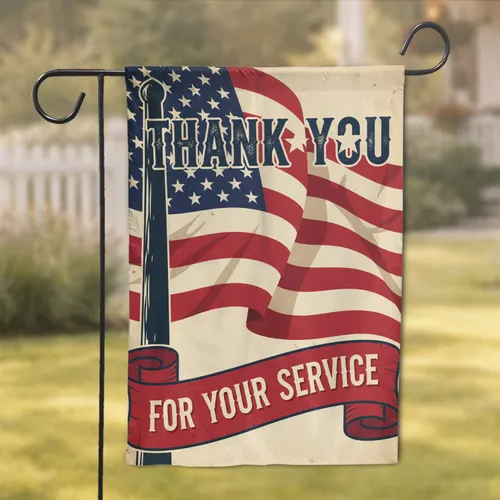 Bold American Flag Thank You For Your Service - Military Appreciation Gift Garden Flag