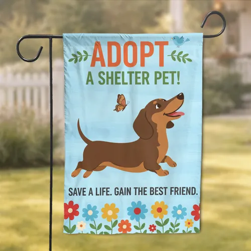 Dachshund Pet Adoption Flowers - Animal Rescue Home Decor Gift for Dog Lover Garden Flag