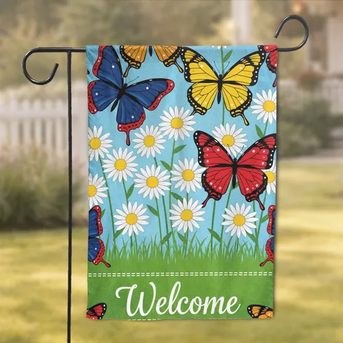 Butterflies Welcome Daisy Garden - Outdoor Home Decor Gift Garden Flag
